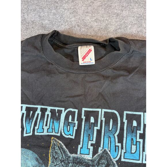 Vintage 90s Motorcycle Shirt Mens Large Black Graphic Wolf Riding Hard Grunge - Picture 5 of 7